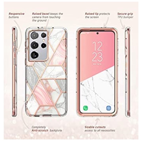 💛i-Blason Cosmo Series Samsung Galaxy S21 Ultra 5G Case pink Marble - Picture 3 of 9
